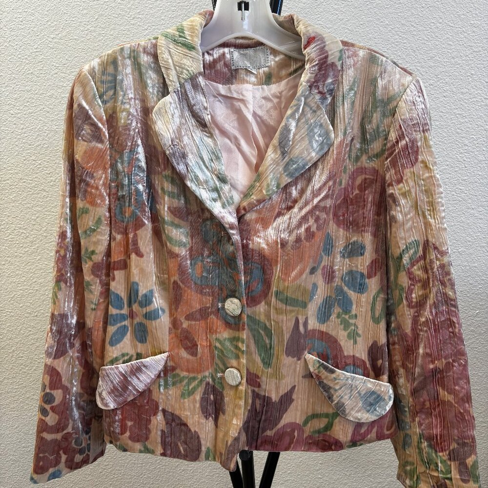 🌸 Alberto Floral Crinkle Jacket | Silk Rayon Blend | Size Small